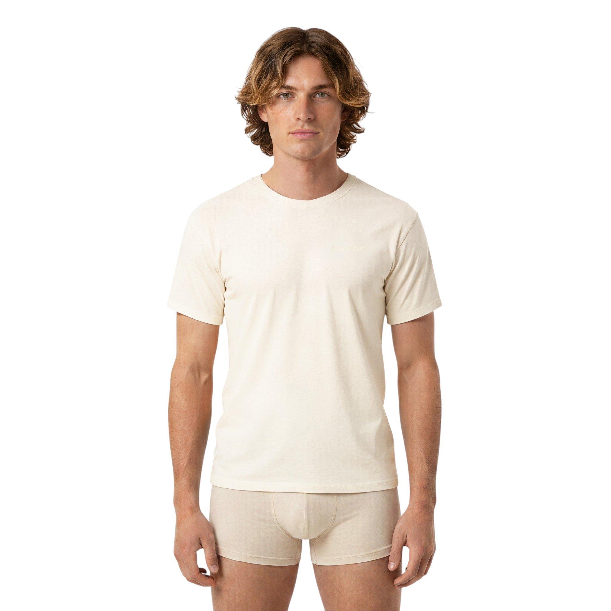 L/AB c/o Off-White Men's Horizontal Chest Logo Classic Undershirt (3 Pack) - Marshmallow/Birch/Grey - MARSHMALLOW/BIRCH/GREY